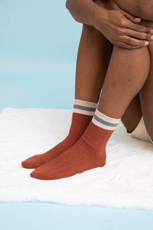 Striped Color Block Wool Crew Socks