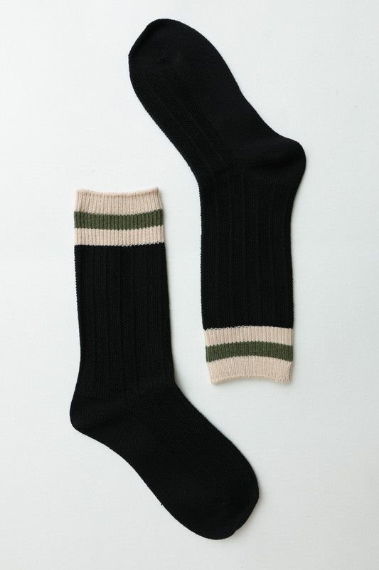 Striped Color Block Wool Crew Socks