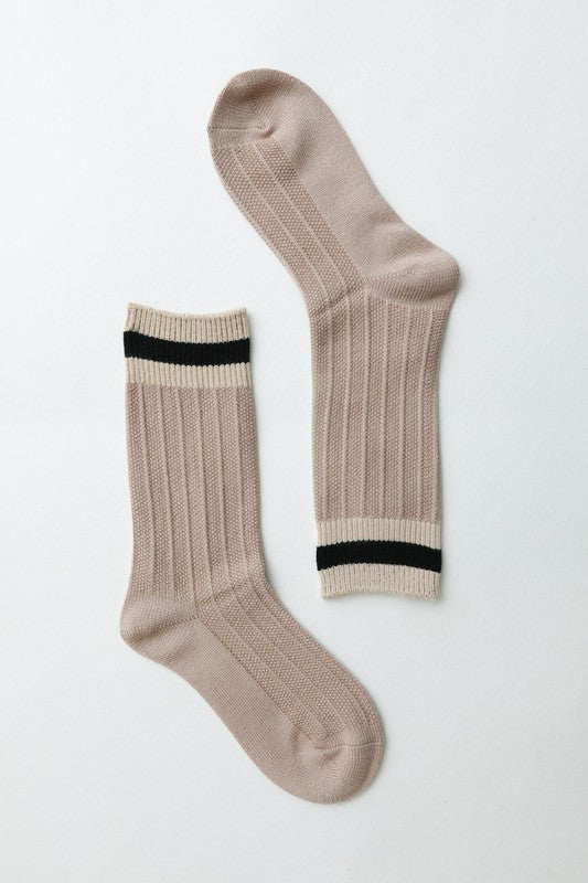 Striped Color Block Wool Crew Socks