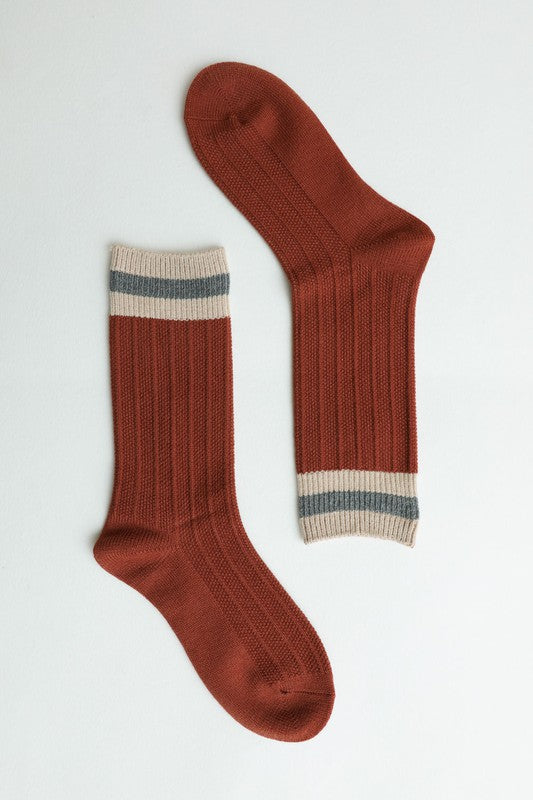 Striped Color Block Wool Crew Socks