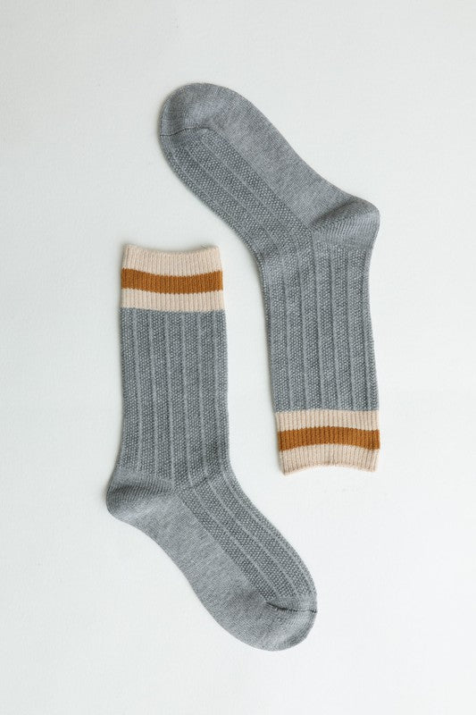 Striped Color Block Wool Crew Socks