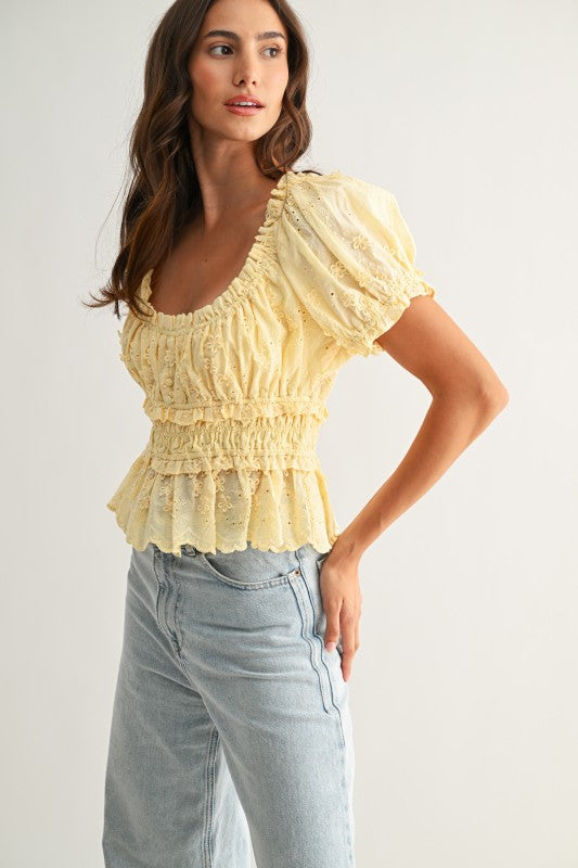 Limoncella Embroidered Peplum Blouse