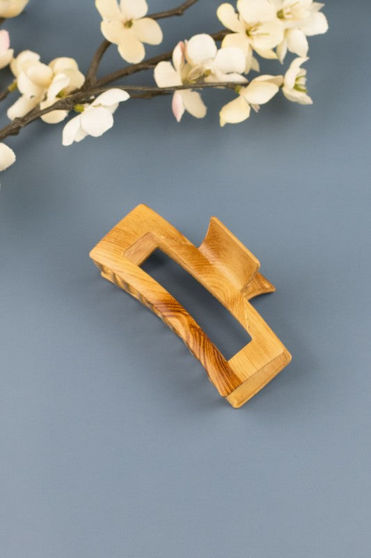 Rectangle Metal Wood Grain Hair Claw Clip