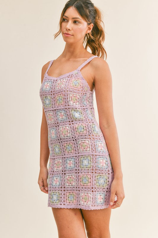 Solana Sleeveless Patchwork Crochet Mini Dress