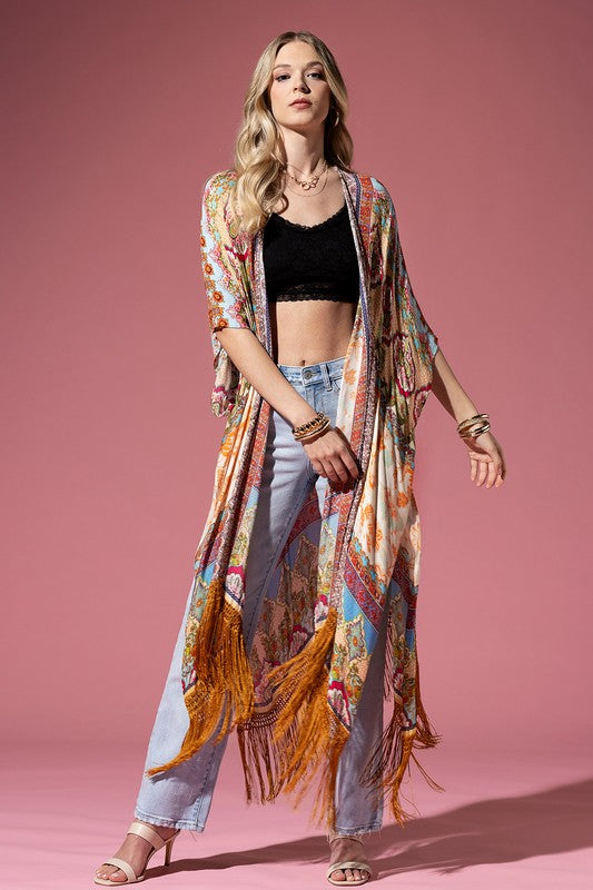 Cairo Open Front Fringe Border Kimono