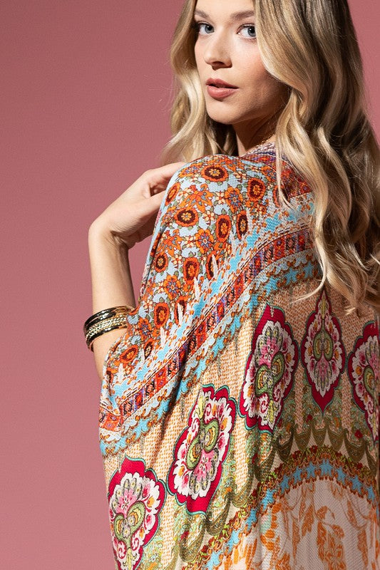 Cairo Open Front Fringe Border Kimono