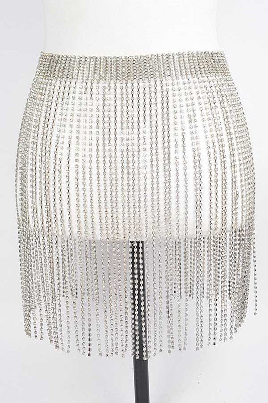 Dripping with Diamonds Festival Rhinestone Buckle Fringe Belt