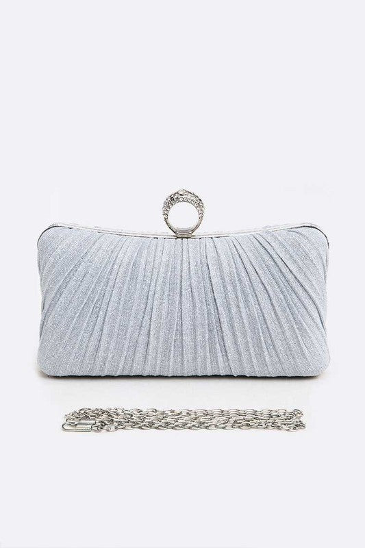 Pleated Metallic Box Clutch Bag