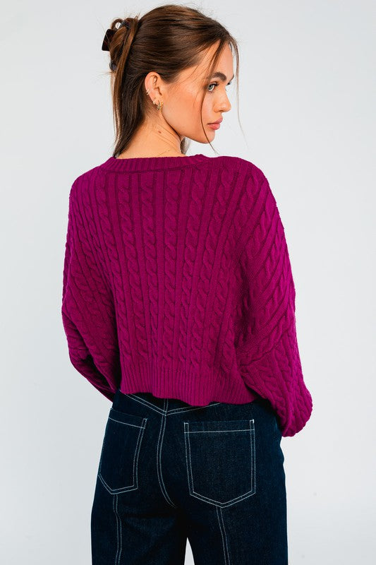 Stay Cozy Cropped Cable Knit Sweater