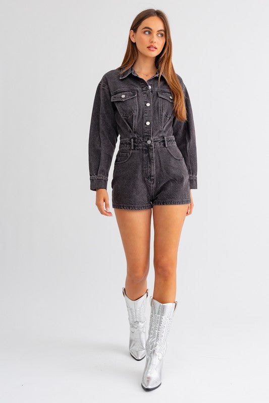 Always Cool Long Sleeve Denim Pocketed Romper