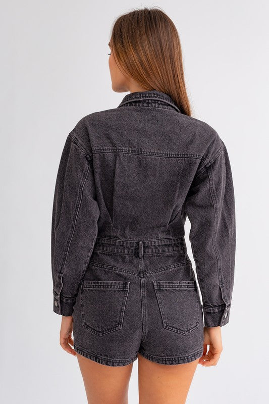 Always Cool Long Sleeve Denim Pocketed Romper