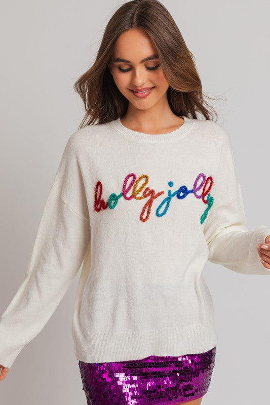 Holly Jolly Multi Color Embroidered Knit Sweater