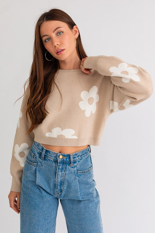 Cute As A Daisy Cropped Sweater - Medium - Final Sale