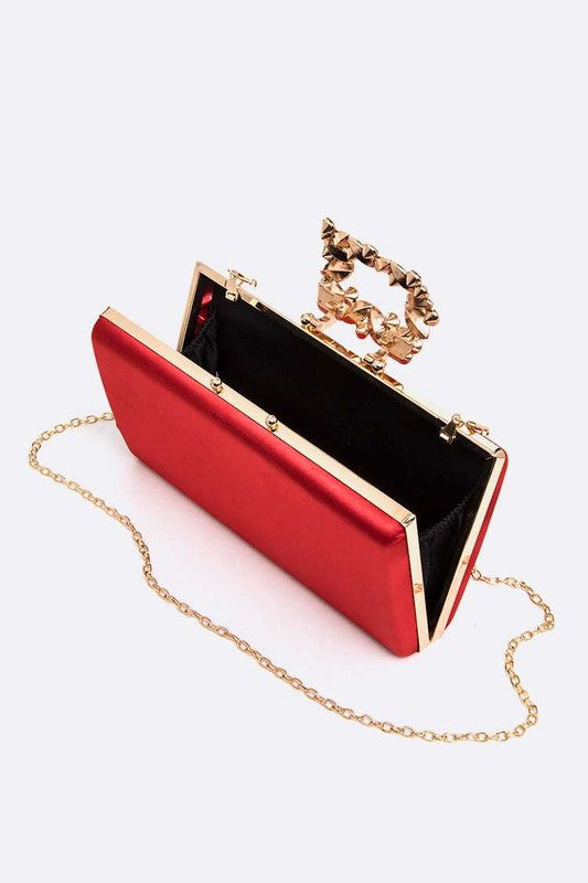 Crystal Buckle Metallic Box Clutch Bag