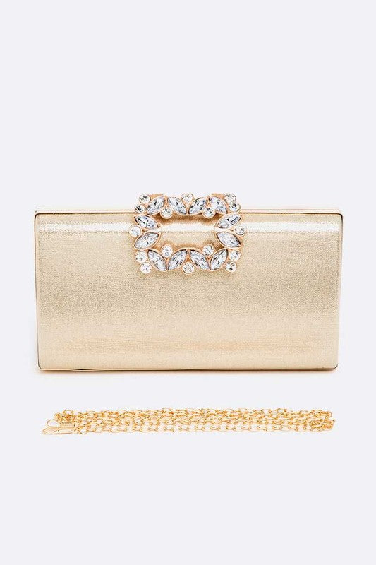 Crystal Buckle Metallic Box Clutch Bag