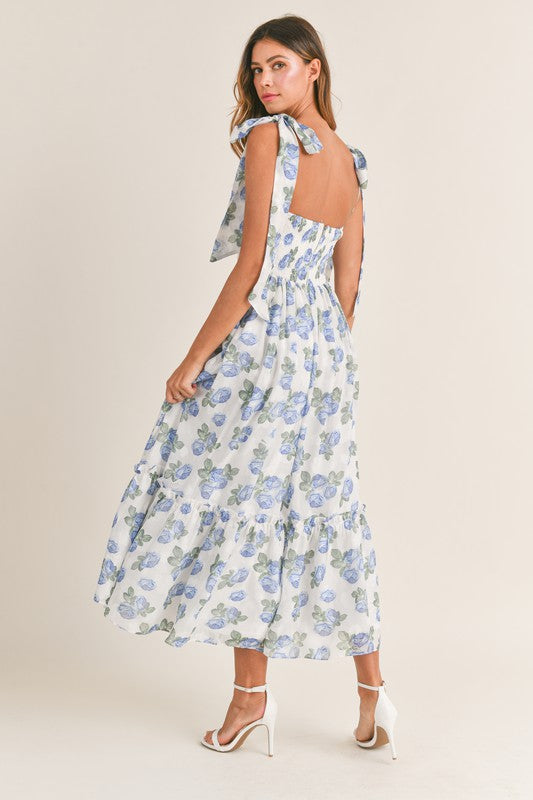 knee length dresses for ladies Contrasting Floret white Cotton Midi Dress main image 0