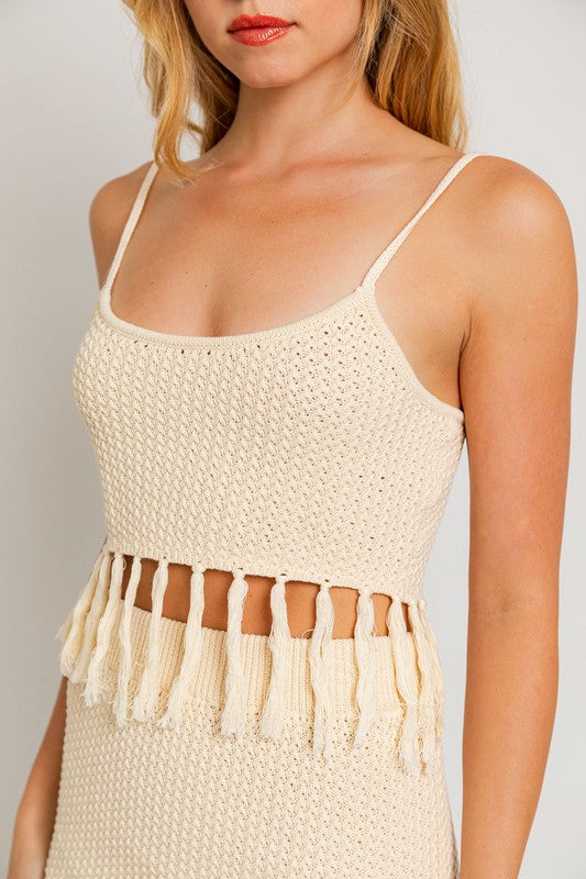 Catalina Island Tassel Crop Top - Cream