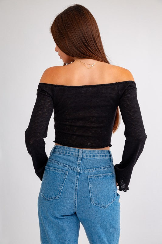 Bell Sleeve Off Shoulder Long Sleeve Top