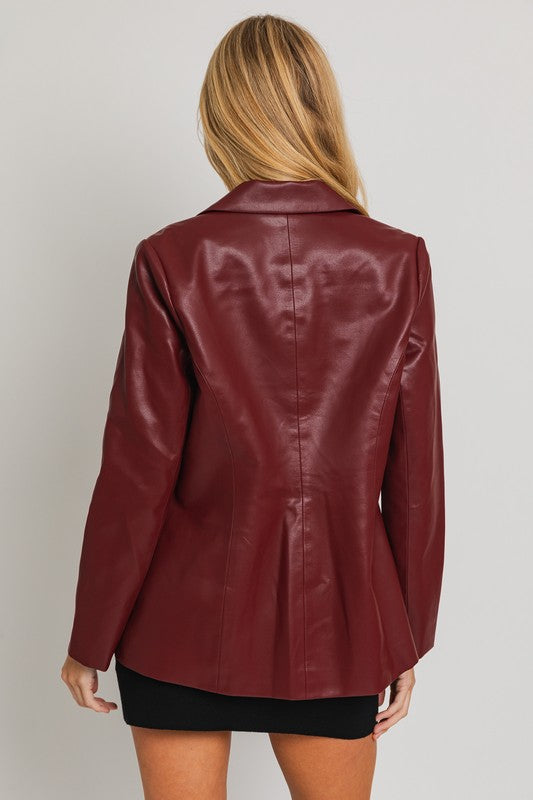 Uptown Girl Pocketed Vegan Leather Blazer