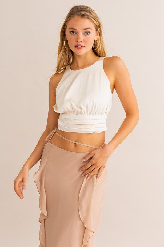 First Impressions Satin Ruched Cropped Top - Final Sale