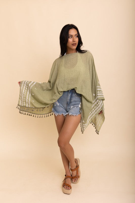 Aztec Embroidered Lightweight Poncho