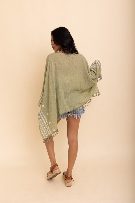 Aztec Embroidered Lightweight Poncho