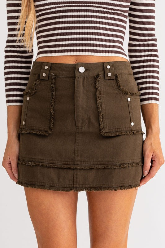 Going Out Low Rise Distressed Mini Skirt