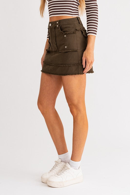 Going Out Low Rise Distressed Mini Skirt