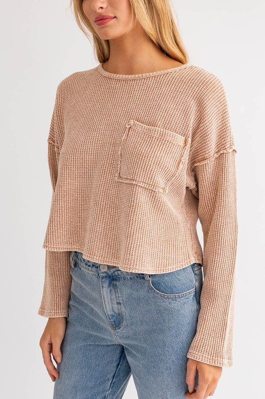 Cassie Thermal Washed Cotton Pullover Top - Final Sale