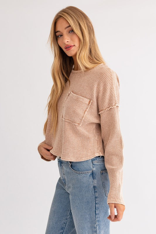 Cassie Thermal Washed Cotton Pullover Top