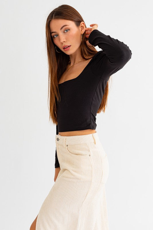 Basic Square Neck Long Sleeve Top