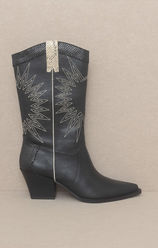 Halle Snake Print Paneled Western Boots