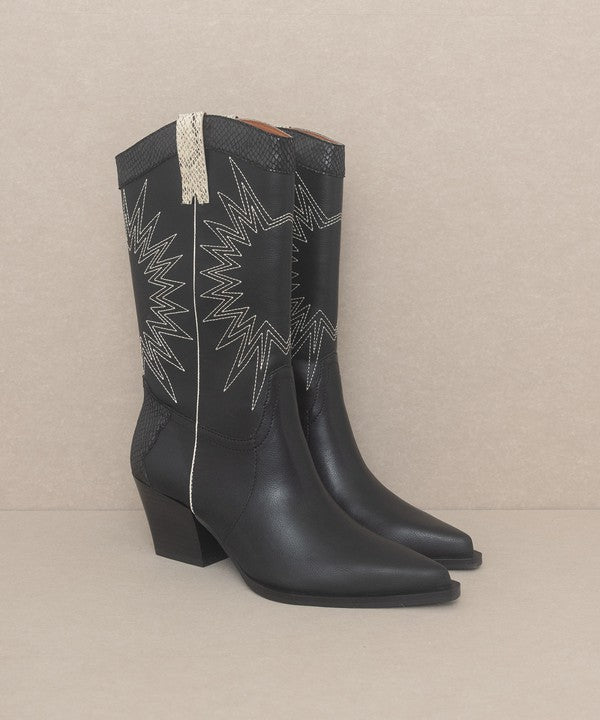 Halle Snake Print Paneled Western Boots