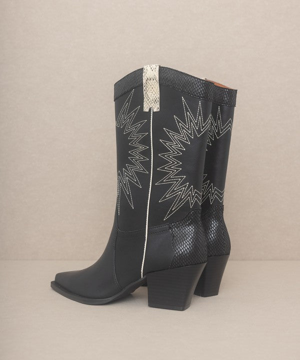 Halle Snake Print Paneled Western Boots