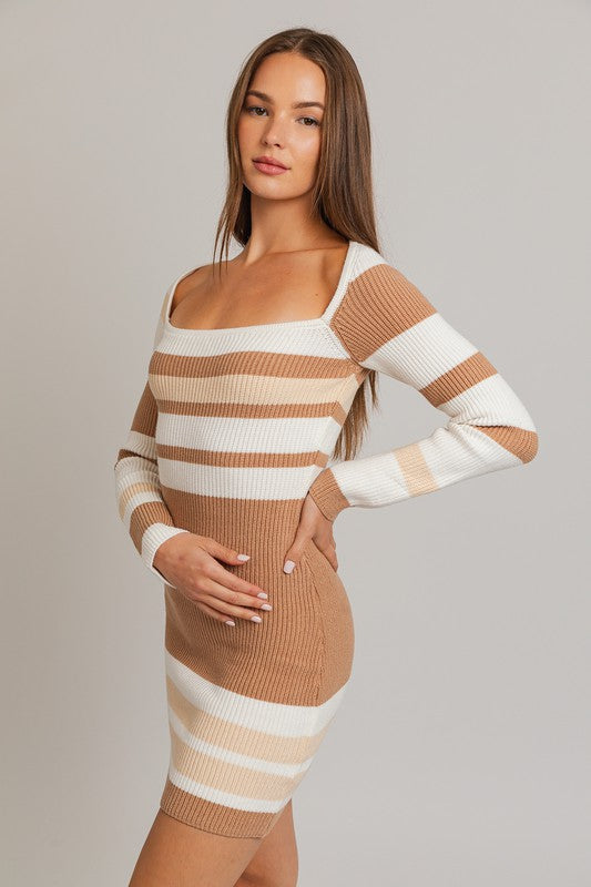 PREORDER - Biscotti Babe Long Sleeve Stripe Knit Mini Dress