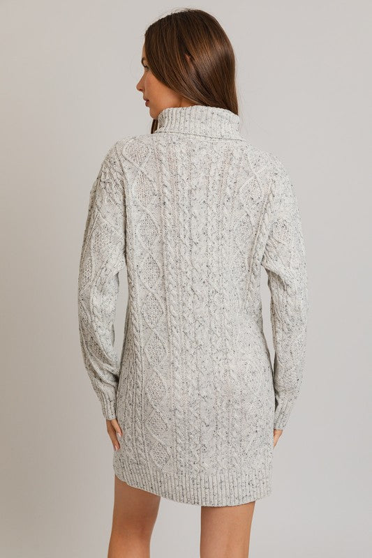 Silverton Turtle Neck Cable Knit Sweater Mini Dress