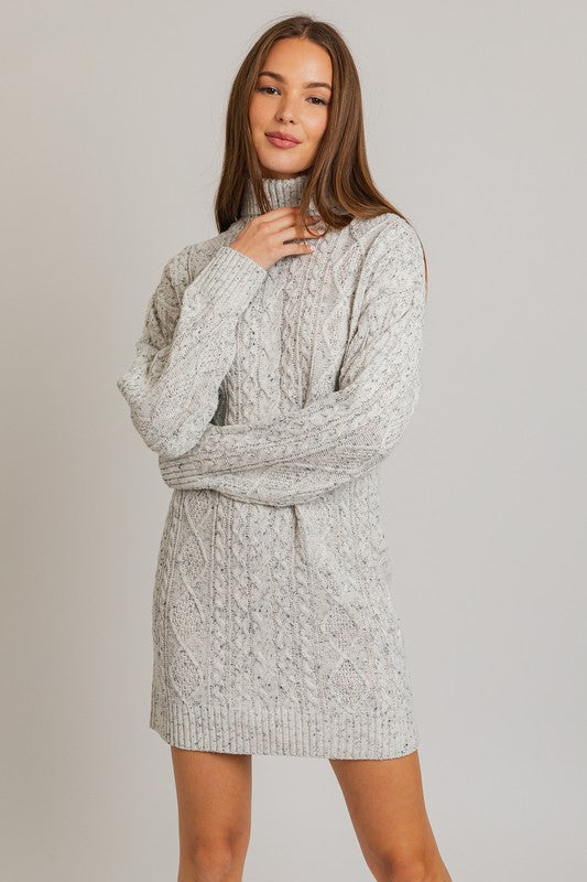 Silverton Turtle Neck Cable Knit Sweater Mini Dress