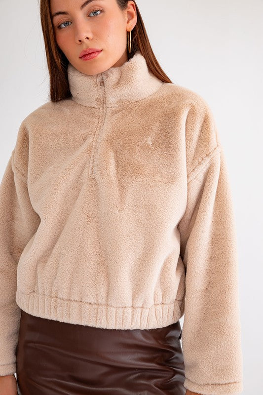 Take Me To The Alps Vegan Fur Half Zip Up Jacket - Final Sale