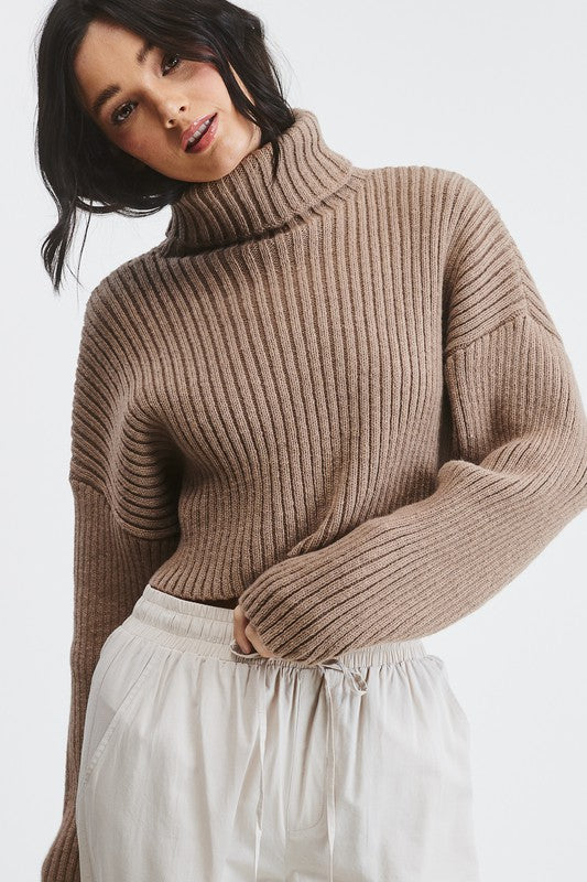 About That Cozy Life Cropped Turtleneck Knit Sweater - Final Sale