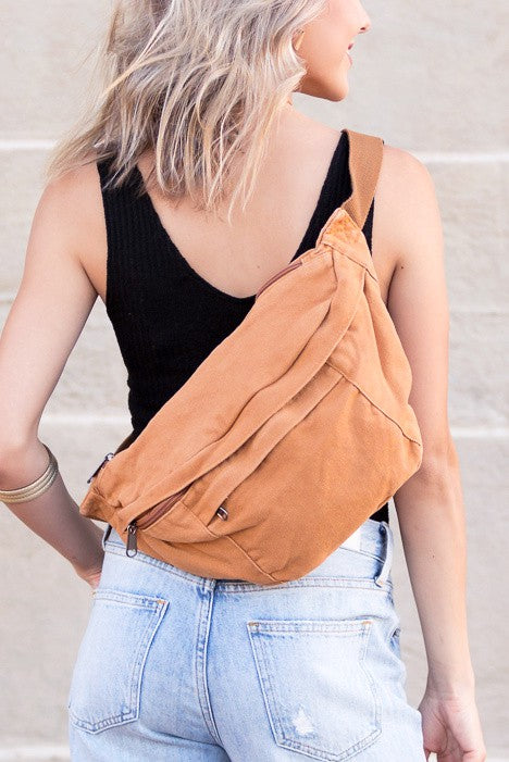 London Oversized Canvas Crescent Sling Belt Bag