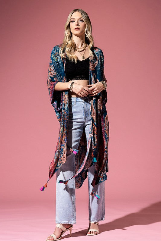 Sopia Paisley Print Open Front Kimono