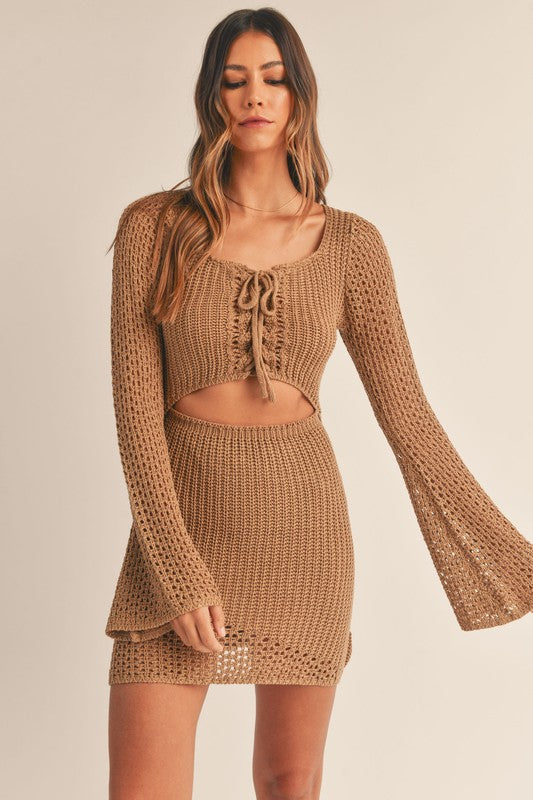 Imelda Bell Sleeves Knit Crochet Mini Dress - Small - Final Sale