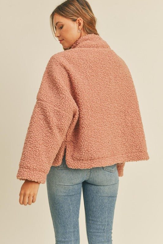Amsterdam Fluffy Oversized Pocketed Sherpa Jacket - Mauve Pink
