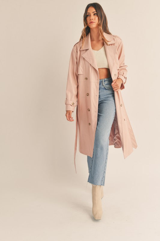 You're Making Me Blush Faux Leather Trench Coat