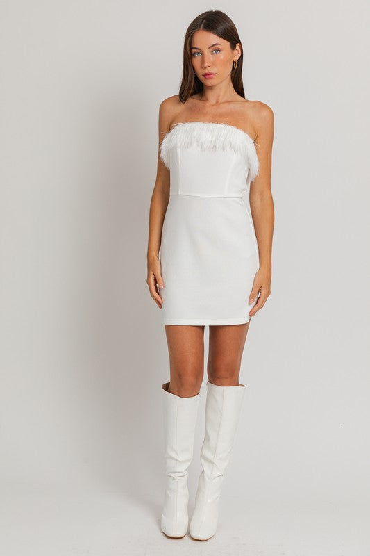 Til The End Fur Fringe Mini Dress - White