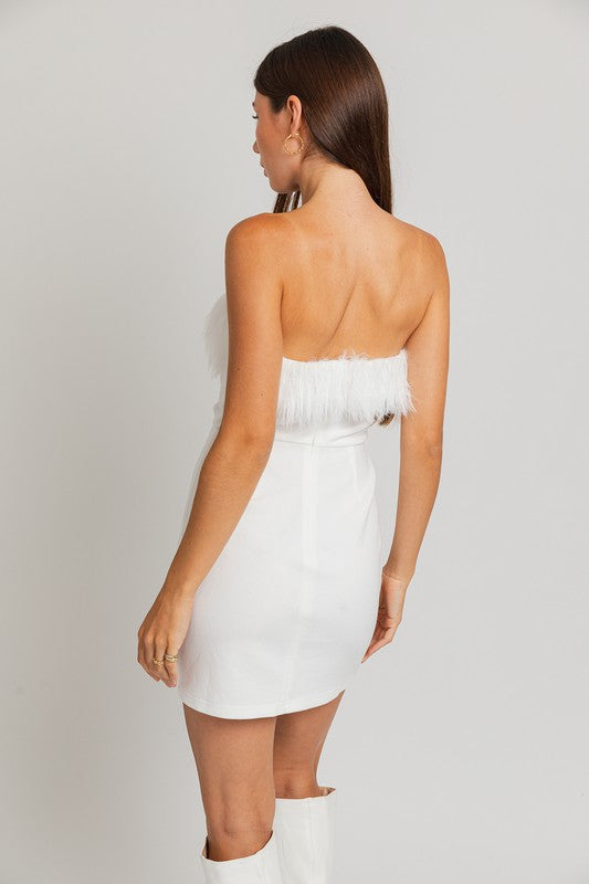 Until The End Fur Fringe Mini Dress - White