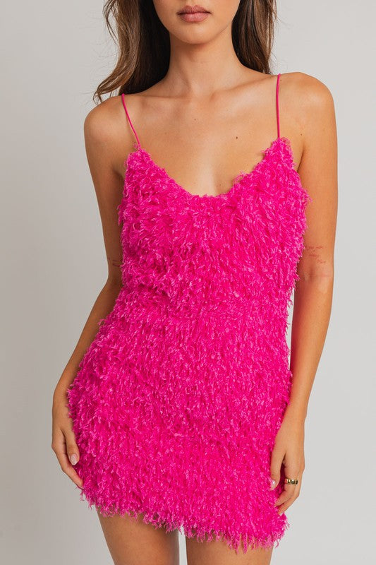 She Is The Party Hot Pink Feather Mini Dress - Final Sale