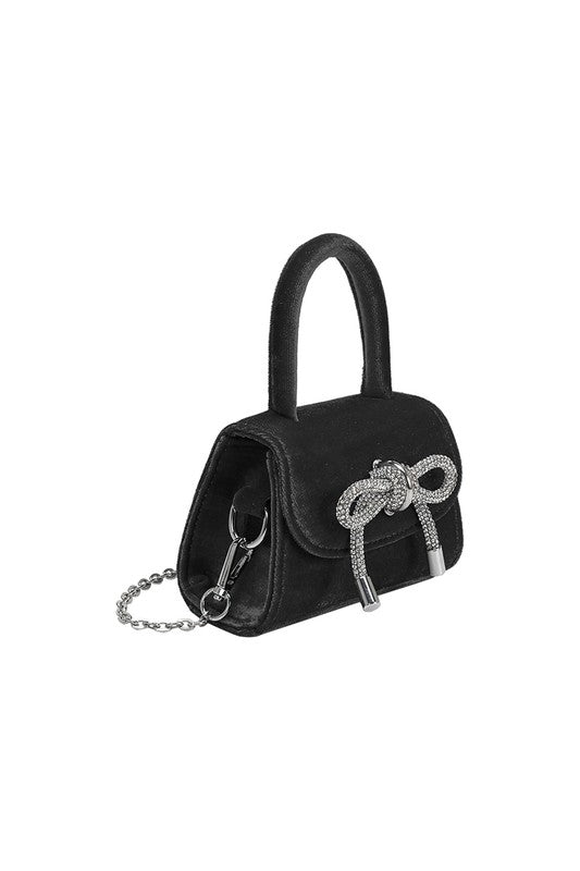 Melie Bianco Sabrina Black Mini Velvet Top Handle Bag