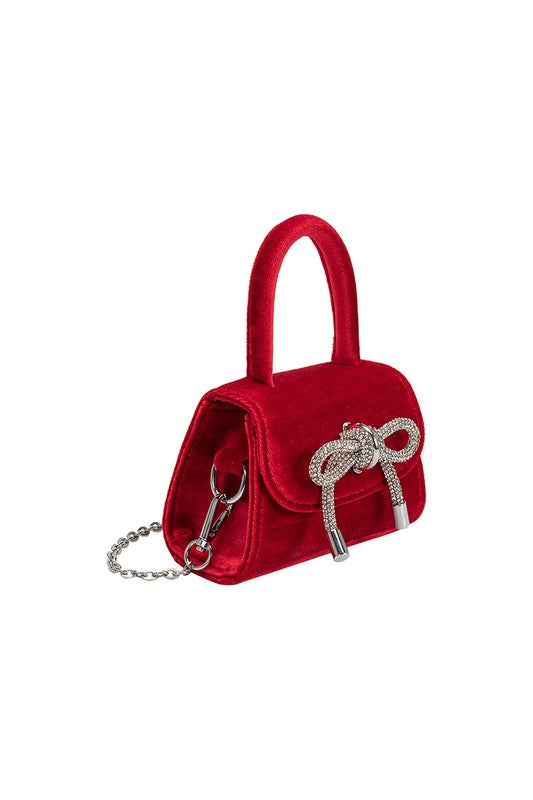 Melie Bianco Sabrina Red Mini Velvet Top Handle Bag
