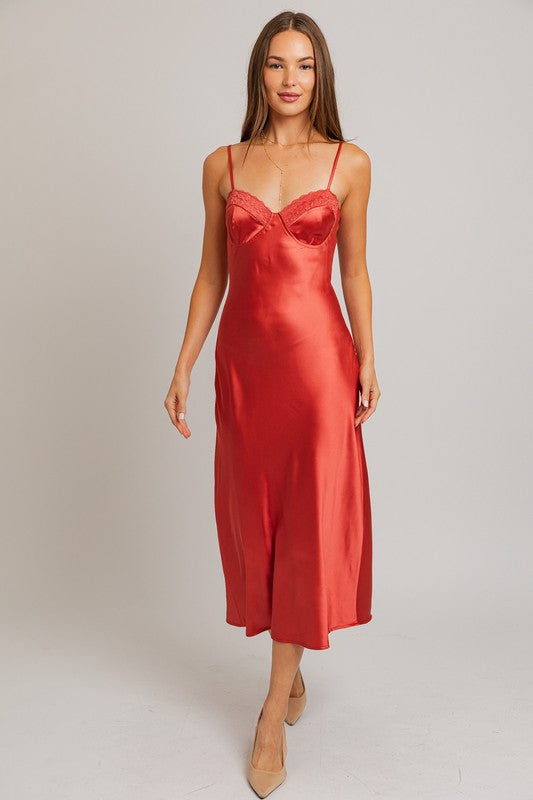 Pull Me In Satin Midi Dress